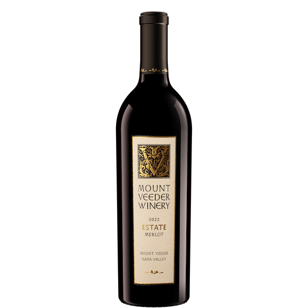 A bottle of 2022 Mount Veeder Estate Merlot wine from Napa Valley.