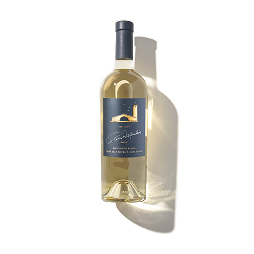 A bottle of 2023 Robert Mondavi Winery The Estates Sauvignon Blanc Stags Leap District on a white background.
