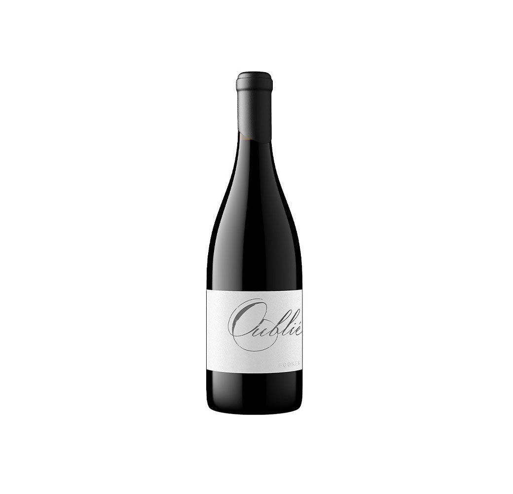 A bottle of 2019 Booker Wines Oublié GSM Paso Robles on a white background