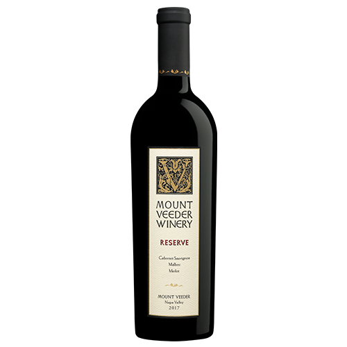 A bottle of 2017 Mount Veeder Reserve Red Blend Napa Valley on a white background.